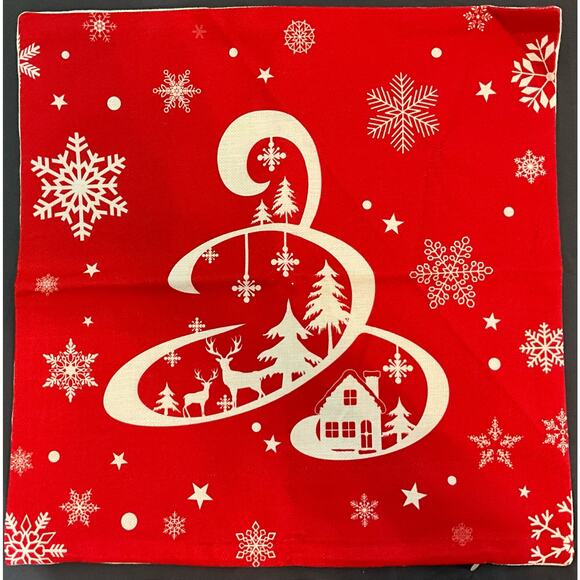 Holiday Winter Pillow Bench Pillow Covers Red Set of 4 New Cases COVER ONLY - Picture 6 of 9
